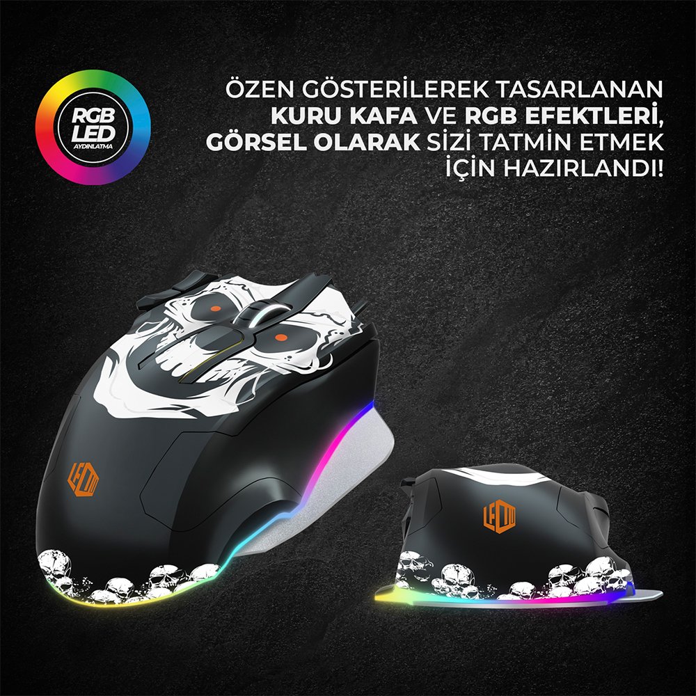 Lenovo Lecoo MG1102 8200 DPI 10 Makro Tuşlu Kablolu RGB Ledli Mouse + Mousepad