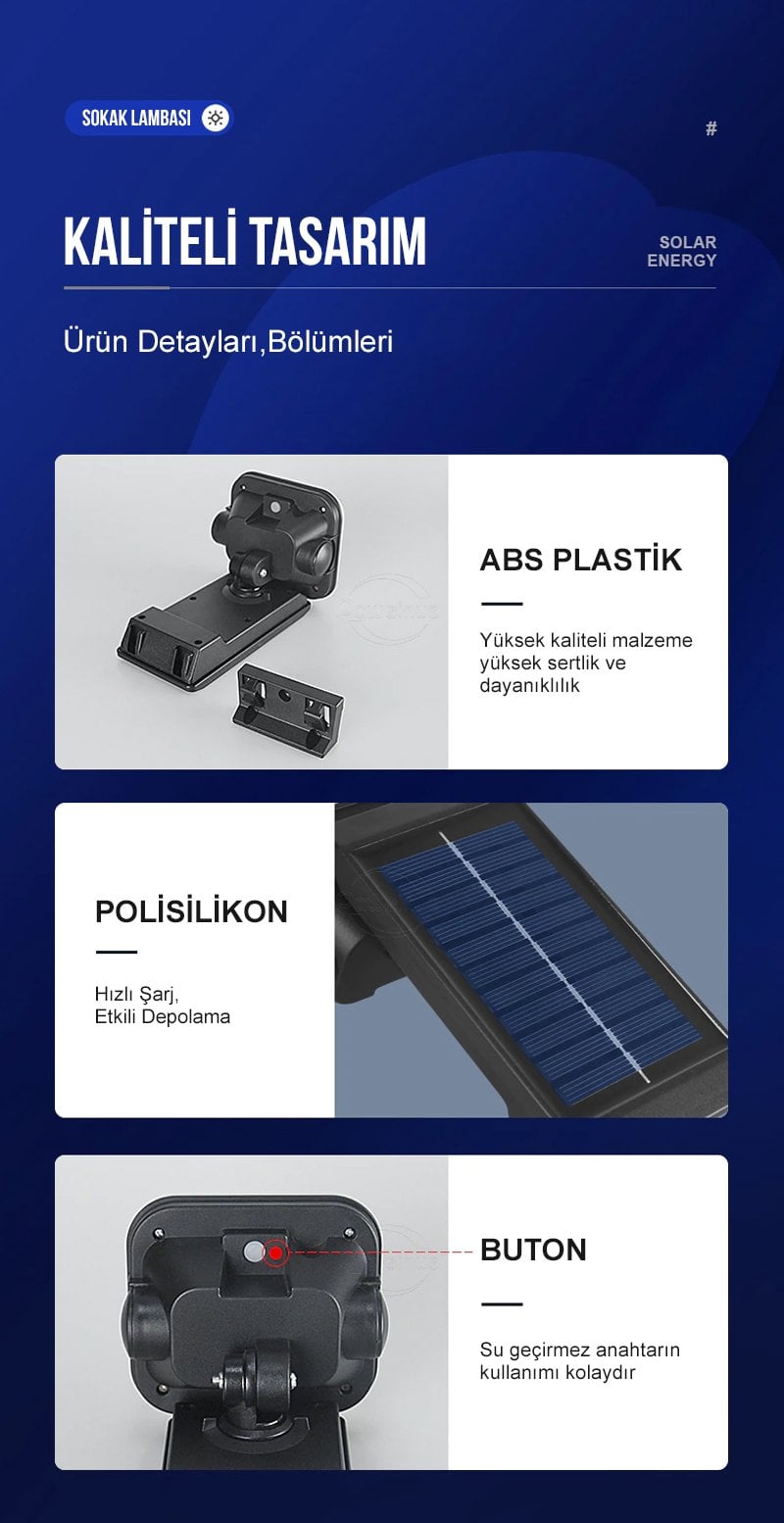 Powermaster LF-1750A 54 Cob Ledli 3 Modlu Sensörlü Solar Duvar Lambası İçerik