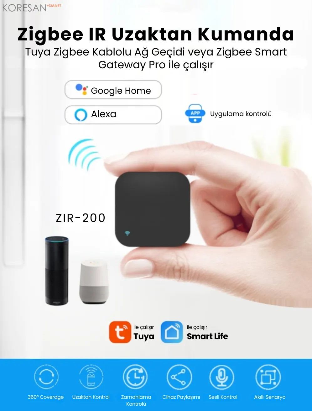 ZIR-200 Tuya Zigbee Akıllı IR Evrensel Kumanda akıllı ev kontrolü ve sesli kumanda desteği