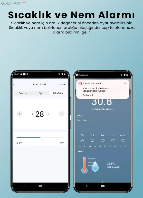tuya zigbee ıp67 ekranlı ısı nem ölçer – harici prob – tm178 sıcaklık ve nem alarmı uygulama bildirimi
