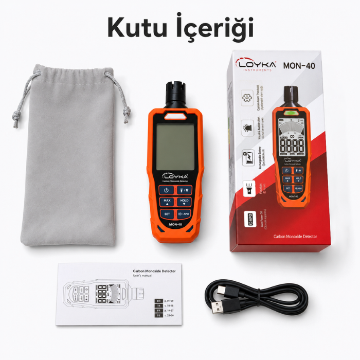 MON-40 karbonmonoksit ölçer kutu içeriği