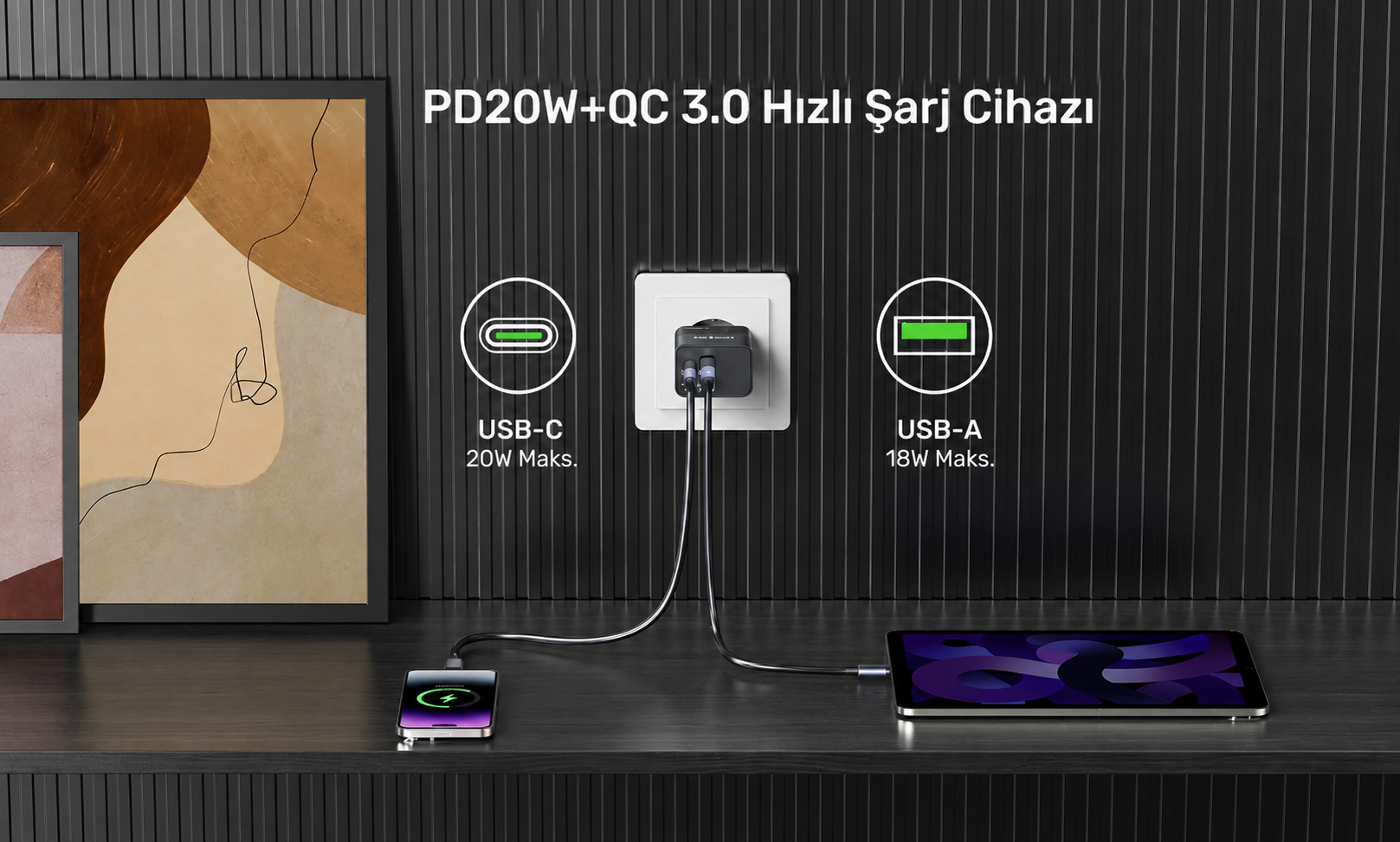 Unitek 20W Hızlı Şarj Adaptörü 1*USB-C 1*USB-A
