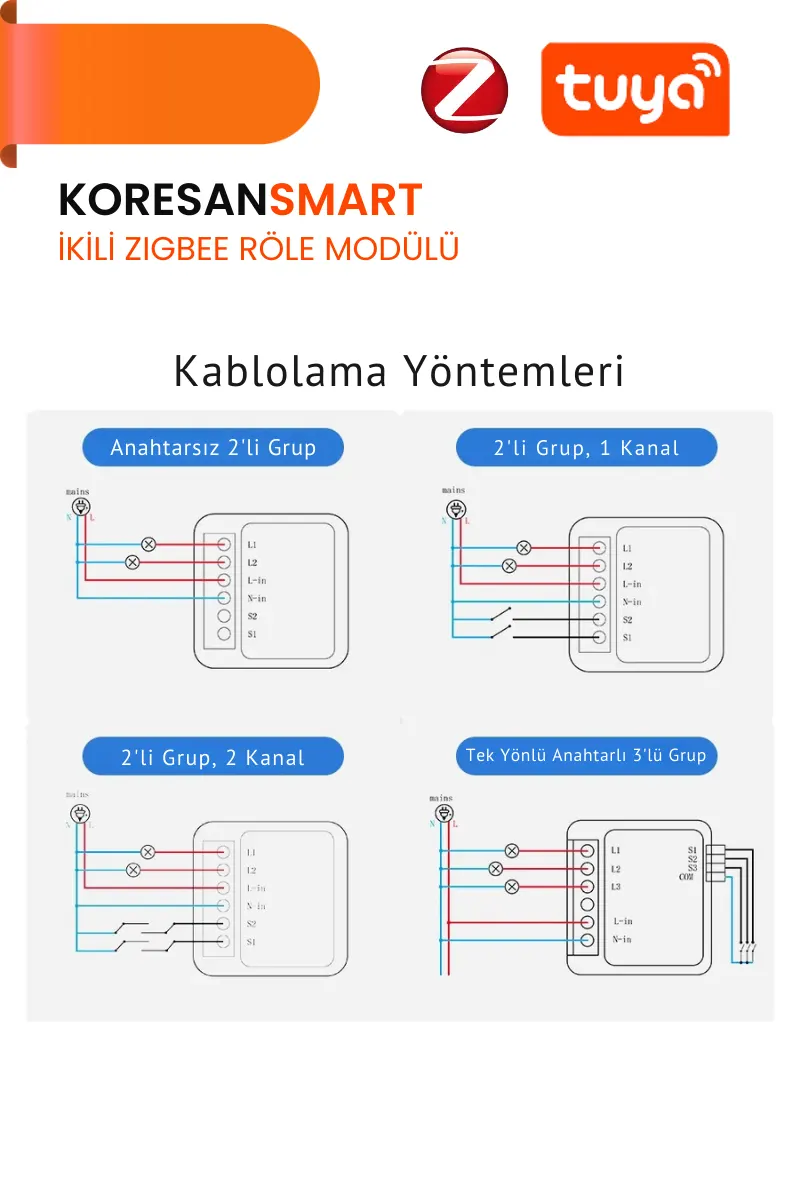 Mini İkili Zigbee Tuya Röle Anahtar Modülü + RF Alıcılı