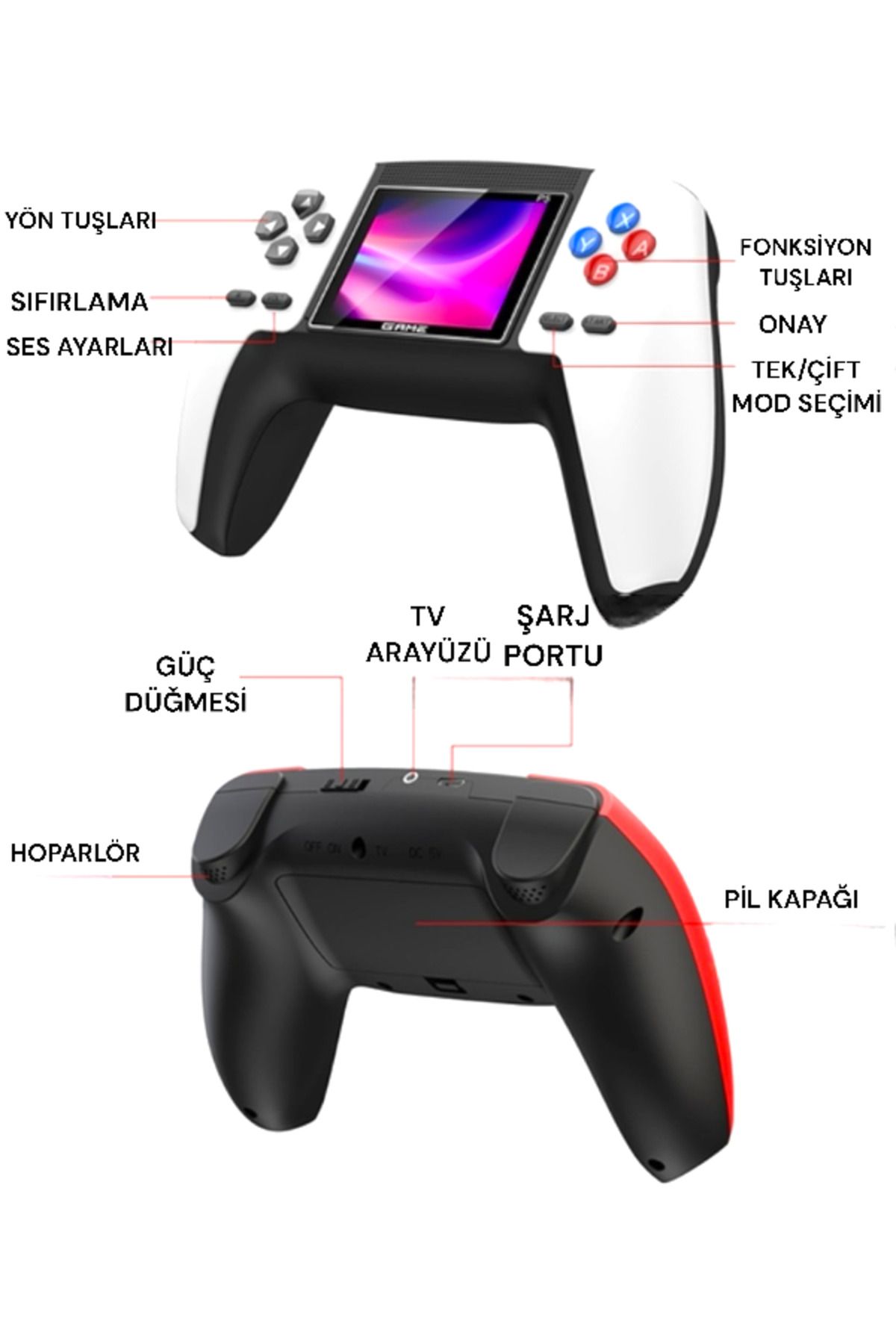 UCUZTEKNO 520 Oyun Seçenekli Taşınabilir Şarjlı Nostaljik Atari