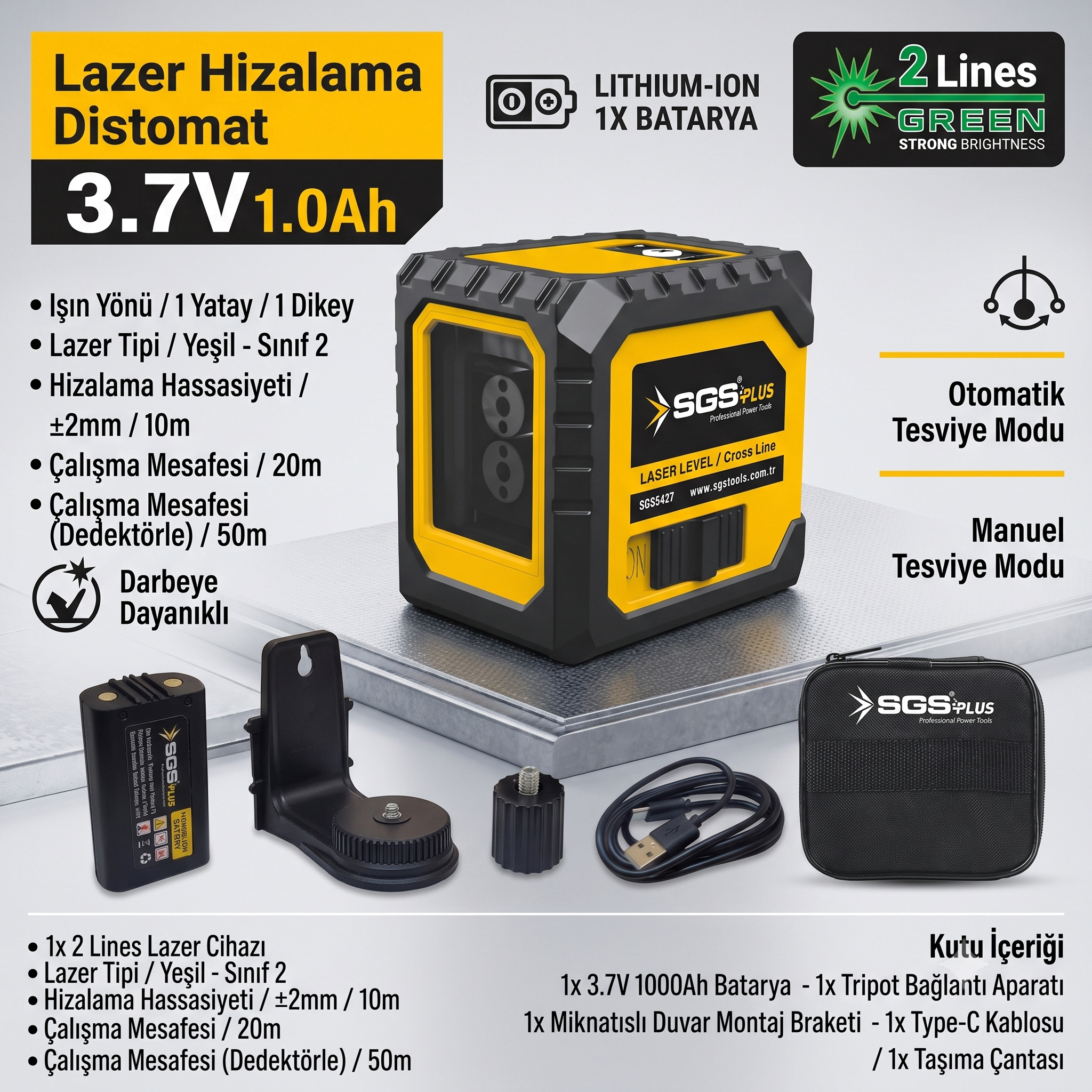 Sgs Plus SGS5427 3.7V Şarjlı Yeşil Lazer Terazi 2 Çizgili Fiyatı