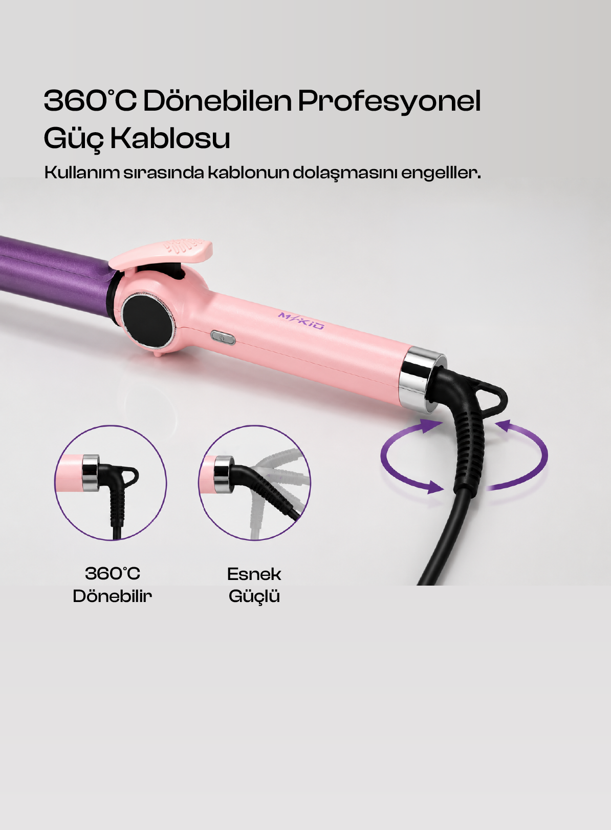 MKİO saç maşası 360 derece dönebilen güç kablosu