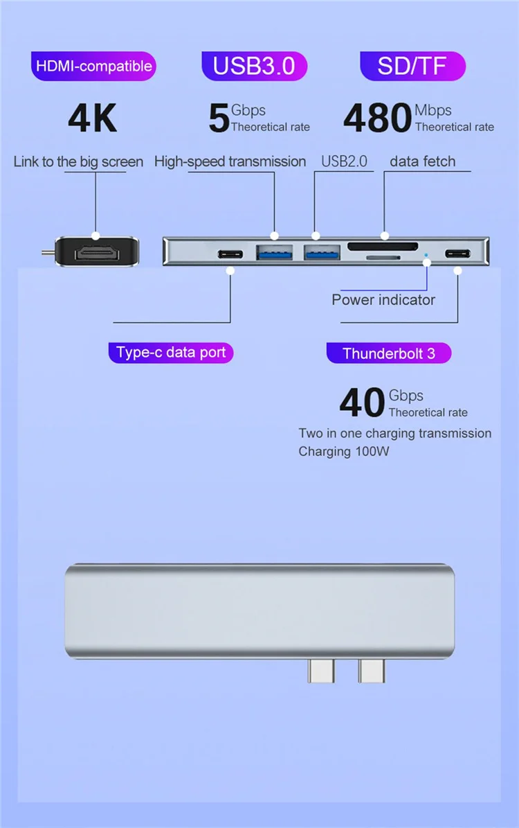 4k Thunderbolt3 adaptörü Pd veri portu Hub Pd yüksek hızlı adaptör Hub için Macbook/hava M1 Usb tip C Hub 4k Dock