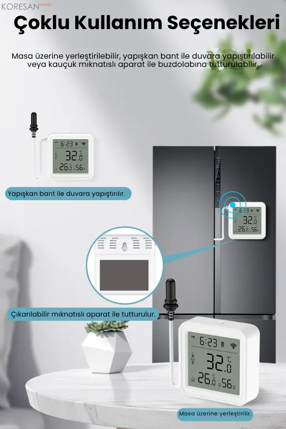 tuya zigbee ıp67 ekranlı ısı nem ölçer – harici prob – tm178 çoklu kullanım seçenekleri ve montaj aparatı