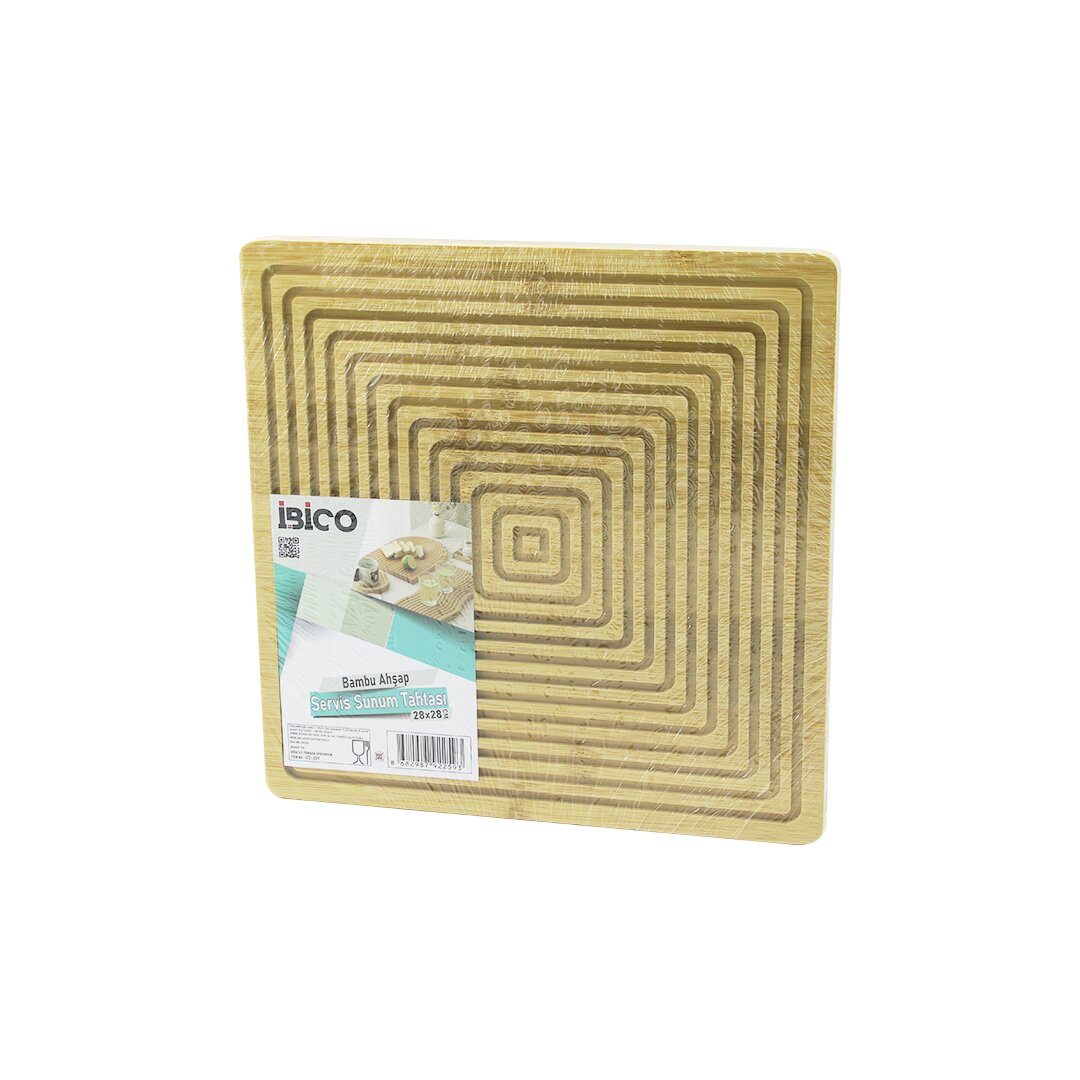 ANKAVERSE® KARE ÇİFT TARAFLI DÜZ - KANALLI AHŞAP BAMBU SUNUM TEPSİ 28X28CM