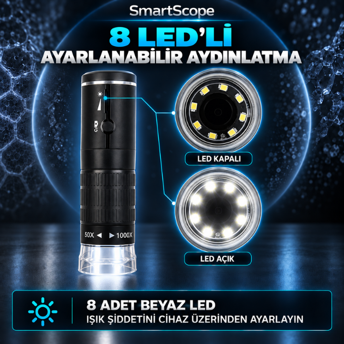 SmartScope ayarlanabilir 8 LED aydınlatma