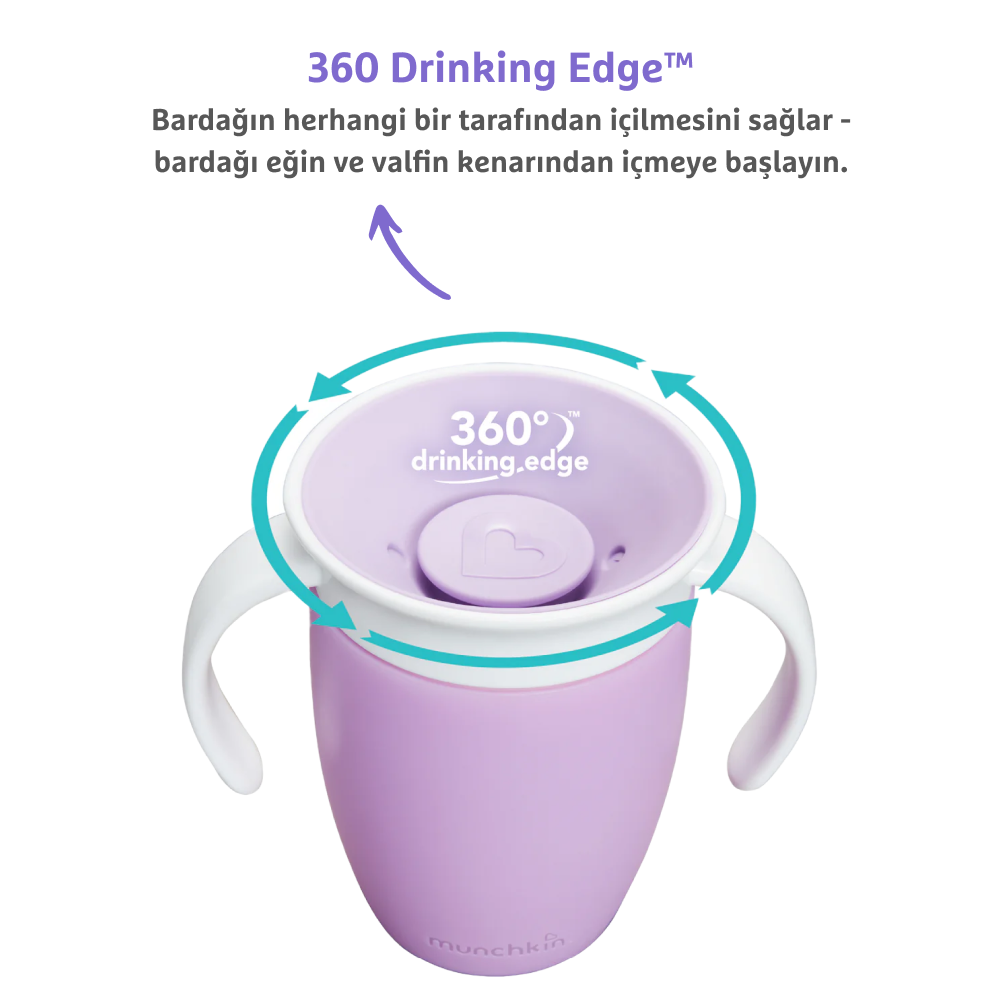 Munchkin Mucize 360° Alıştırma Bardağı, 6AY+, 207ML, Mor, 1 Adet görsel