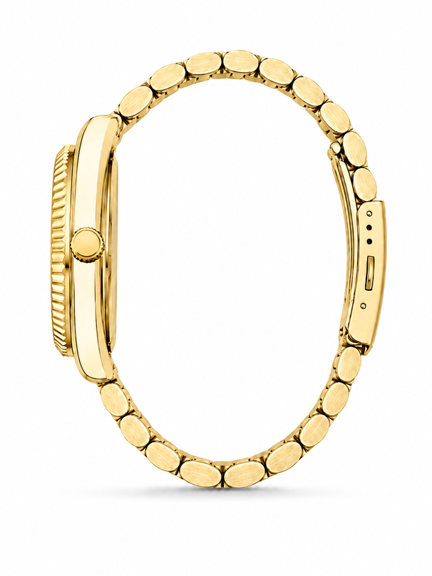 Crest Line Gold White saatin yandan kasa ve kordon görünümü