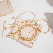 5 /takım bilezik, minimalist geometrik yuvarlak alaşım bilezik bileklik, retro trendy düğümlü açık manşet bilezik seti kadınlar için ayrıntılar 4