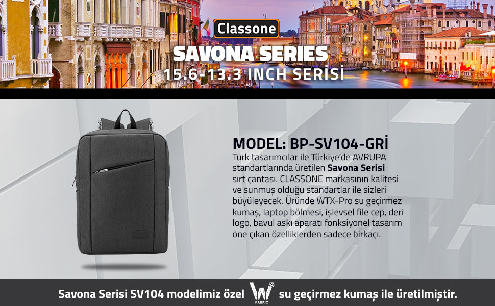 Classone; Savona; BP-SV104; Laptop Sırt Çantası; Notebook Sırt Çantası; PC;Notebook; Sırt Çantası;