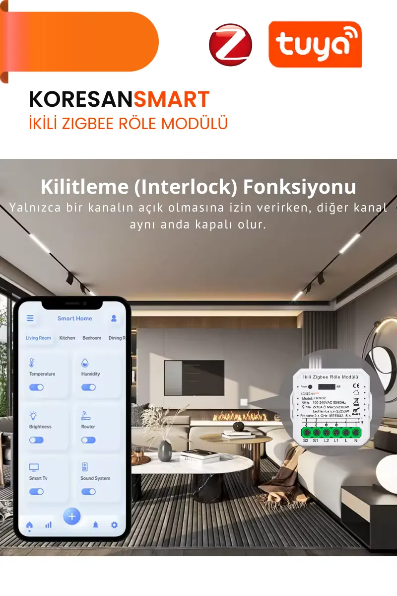 Mini İkili Zigbee Tuya Röle Anahtar Modülü + RF Alıcılı