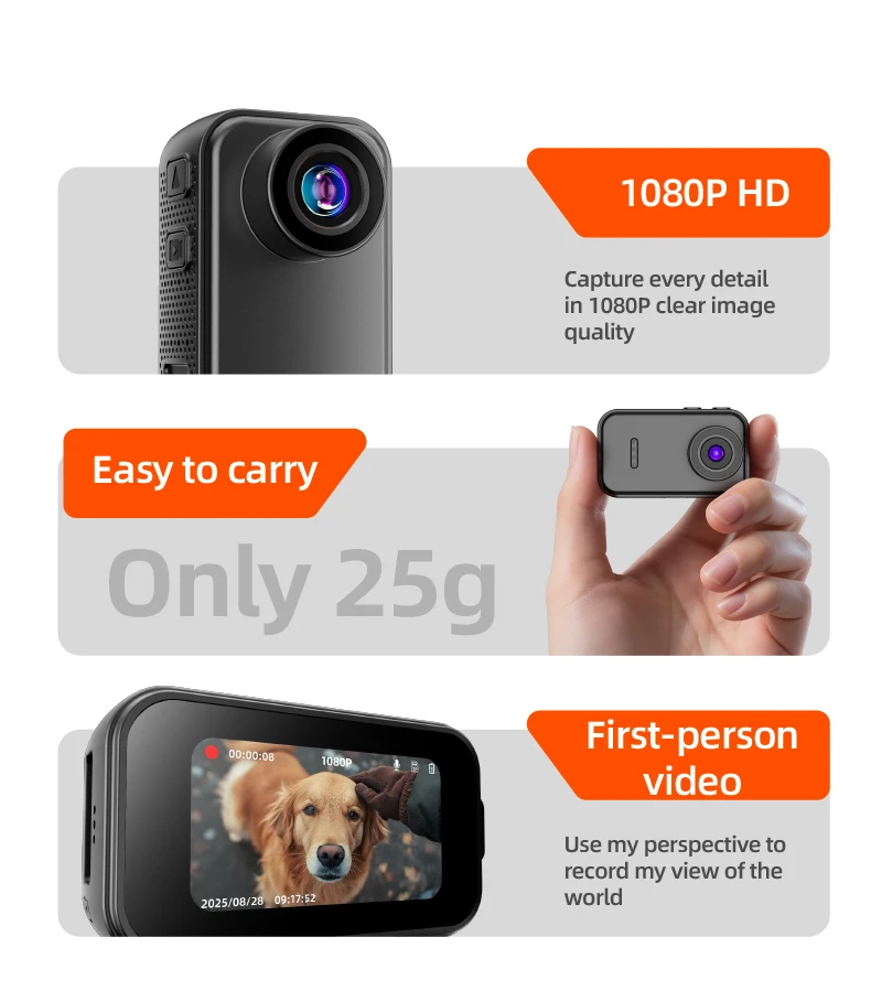 Spor Kaydı, Çekim, Aksiyon Kamerası, Evcil Hayvan Mini Kamerası, Cep Mini Vücut Kamerası, Vlog Kamerası için Taşınabilir 1080P Başparmak Kamerası