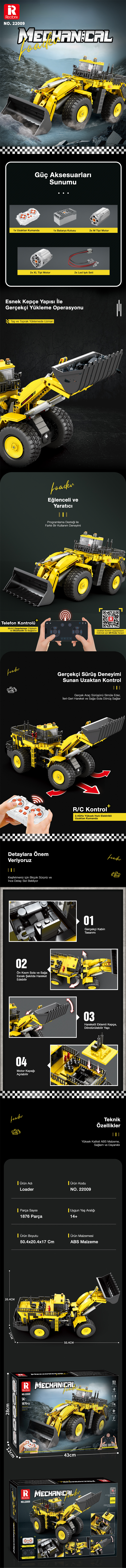 Reobrix RC Loader Yellow 22009 Brick Yapım Seti