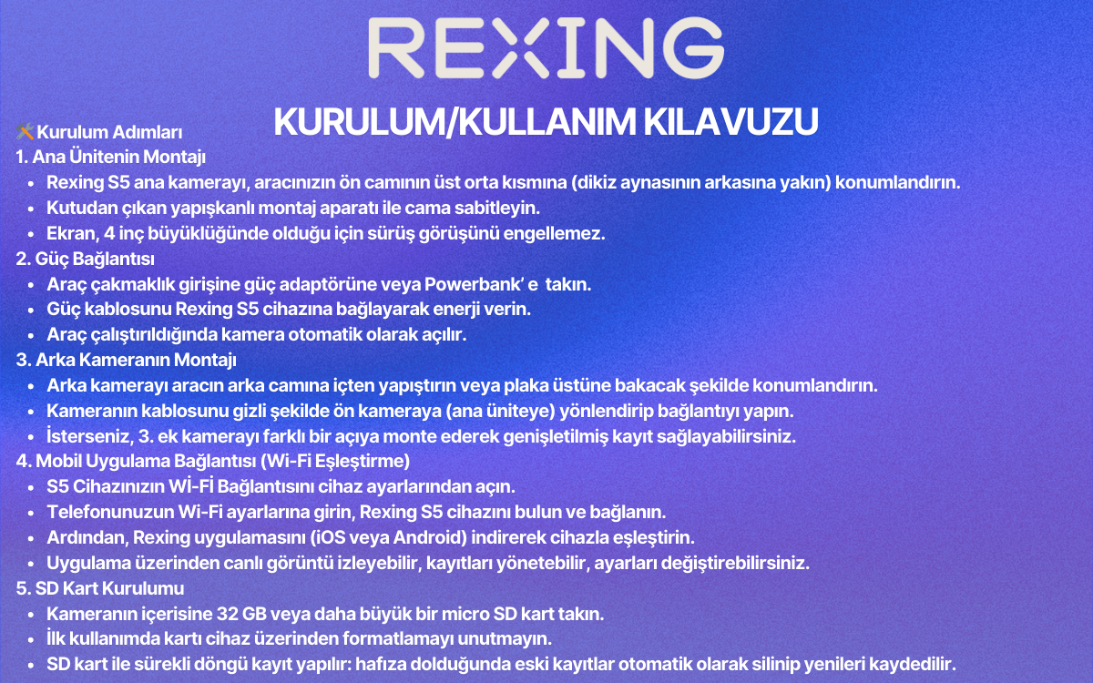 rexing kullanım klavuzu