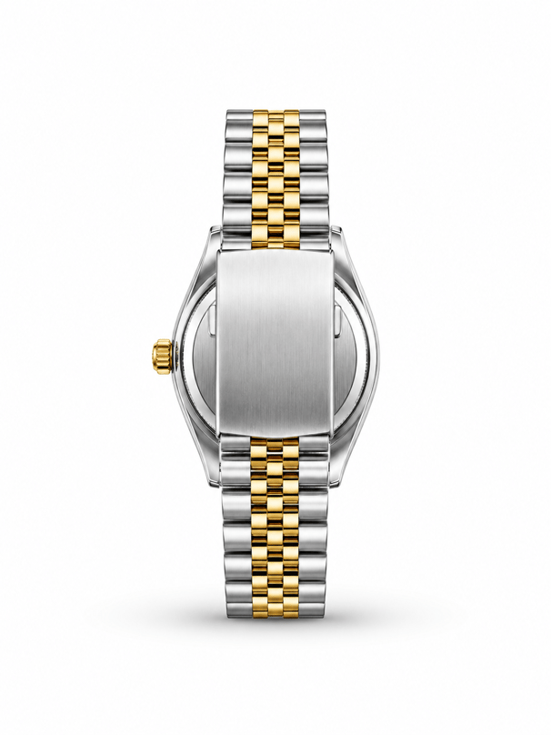 Çift Saati Crest Line Silver Gold white kordon tokasında temsili lazer isim baskısı