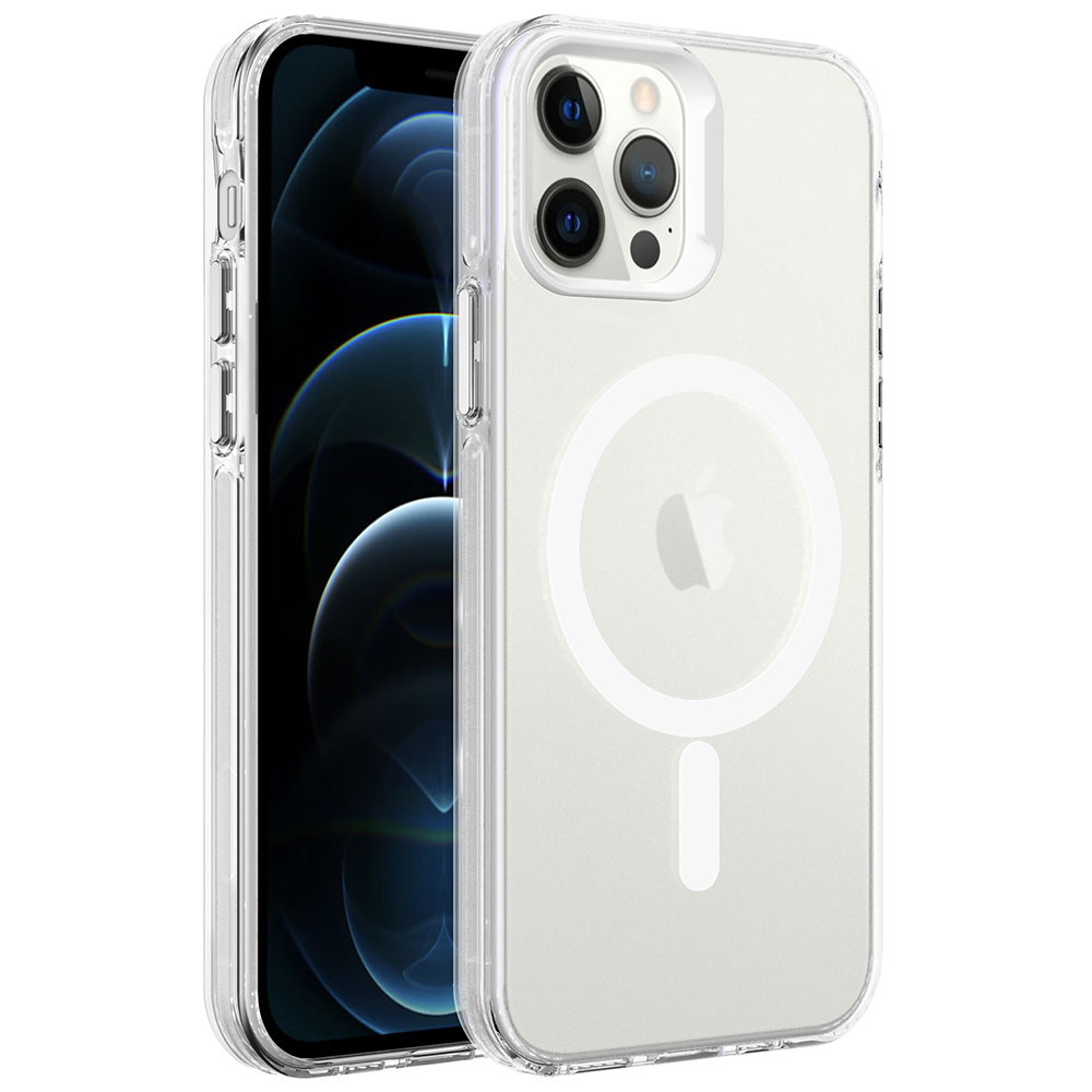 Apple iPhone 12 Pro Max Kılıf Zore M-safe Şarj Özellikli Buzlu Transparan C-Pro Sert Kapak - 5