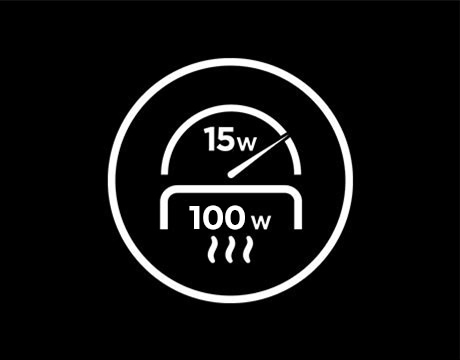 Güç simgesi 15W artışla 100W gösteriyor.