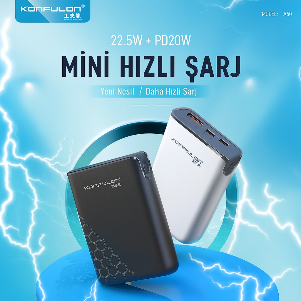 Konfulon A6Q powerbank 20W PD hızlı şarj özellik afişi