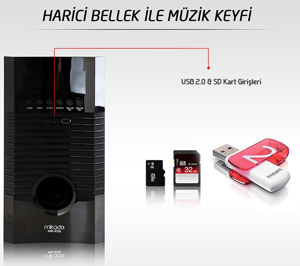 Mikado MD-856BT USB-SD-FM Destekli Multimedya 5+1 Bluetooth Speaker