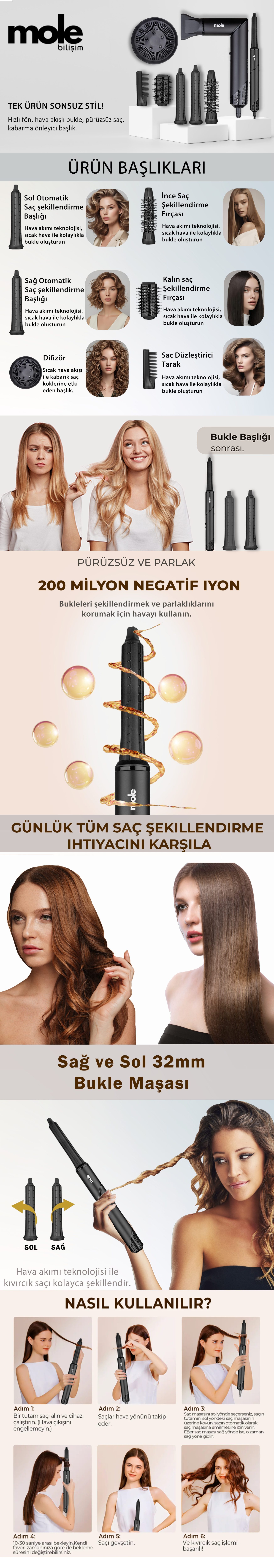 MOLE M1 7in1 Saç Şekillendirme Seti