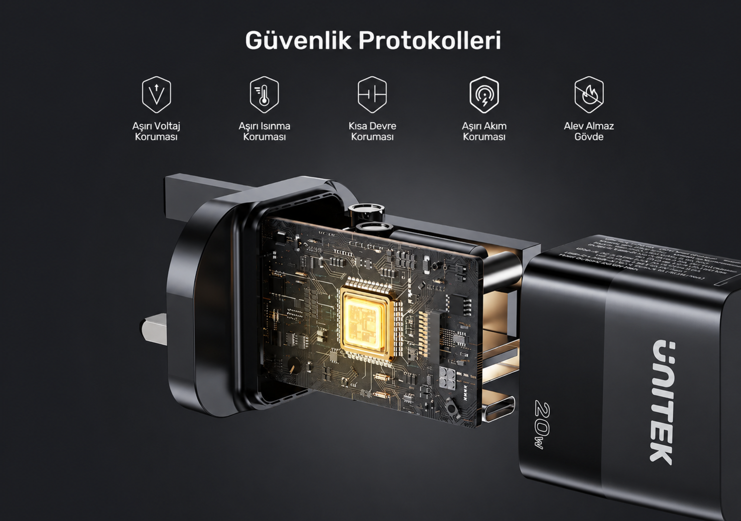 Unitek 20W Hızlı Şarj Adaptörü 1*USB-C 1*USB-A
