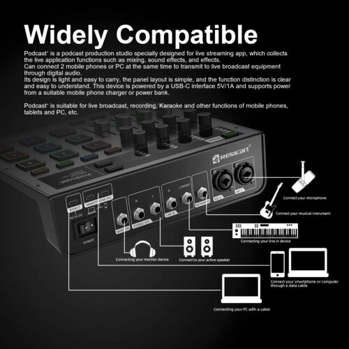 Relacart Podcast+ Audio Mixer Microphone Interface Mixer Podcasting Live Stream - Picture 6 of 7