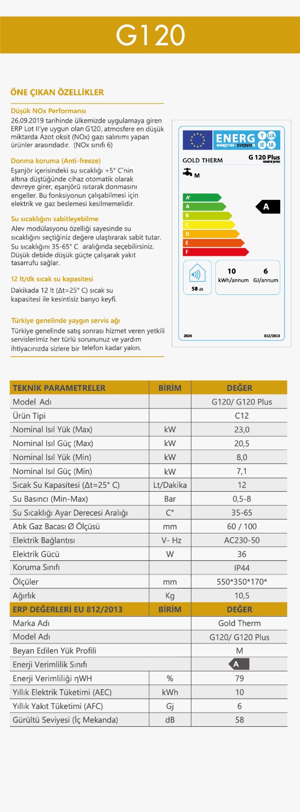 Gold Therm G120 HERMETİK ŞOFBEN teknik