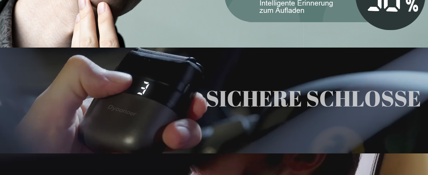Bir El, bir kleines schwarzes elektronik Sicherheitsgerät veya bir akıllı Schloss durur. Der sichtbare Text enthält 
