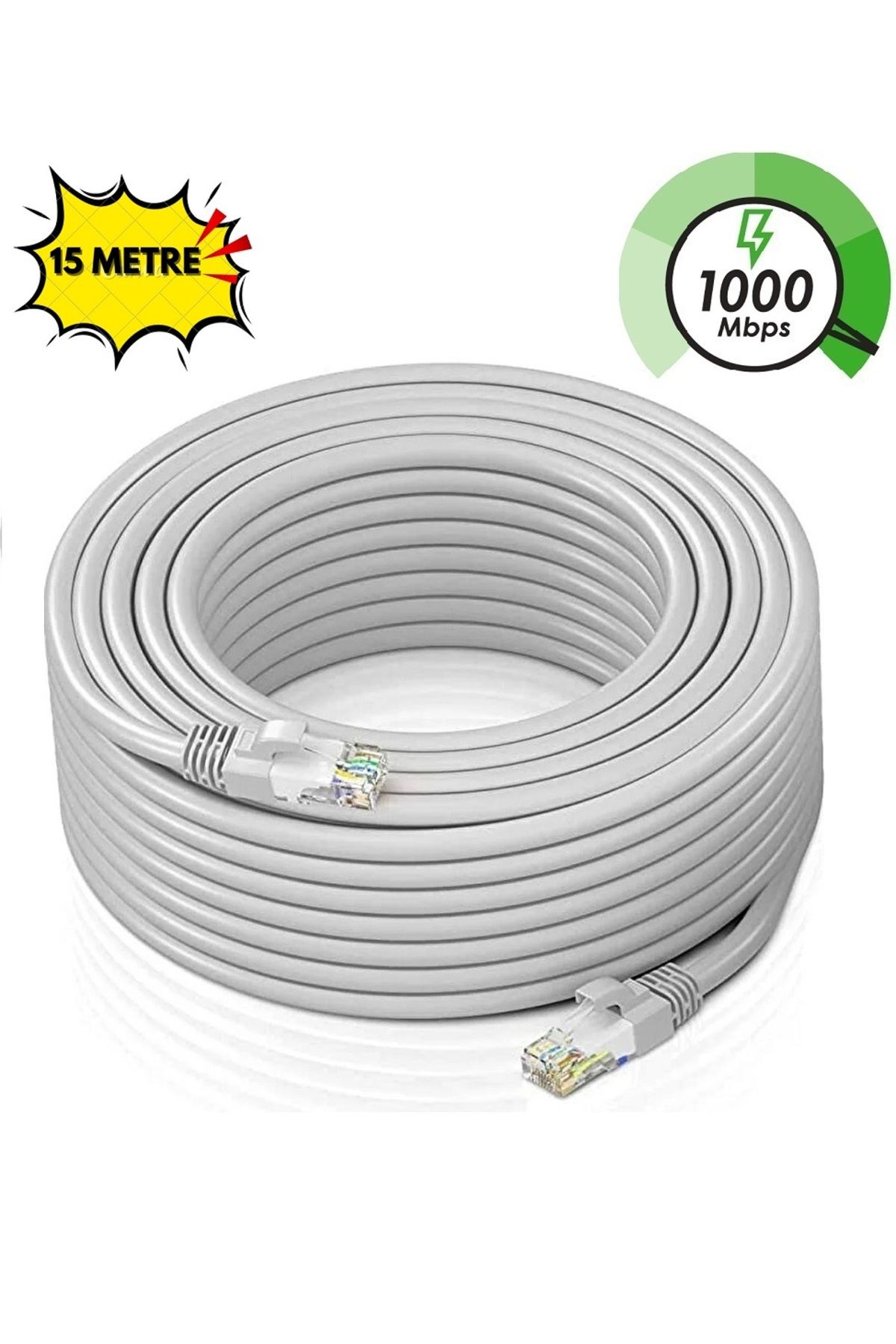 Derwell Cat6 Patch Kablo Fabrikasyon Internet Ethernet Modem Kablosu Rj45 Uçlu Jacklı Network Adsl 15 Metre
