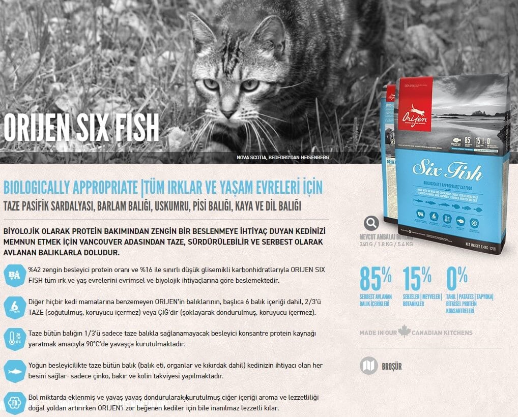 Orijen Six Fish Tahılsız Balık Yavru Ve Yetişkin Kedi Maması