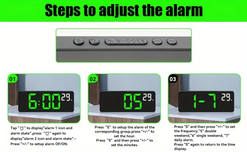 1pc  temalı dijital alarm saat, ayna yüzeyi, led , sıcaklık ve tarih, 5 parlaklık seviyesi, 2 özelleştirilebilir alarm ayarı, uykuya fonksiyonu, ses kontrolü - plastik dikdörtgen şekil, usb güçlü (pil dahil değil) ayrıntılar 1