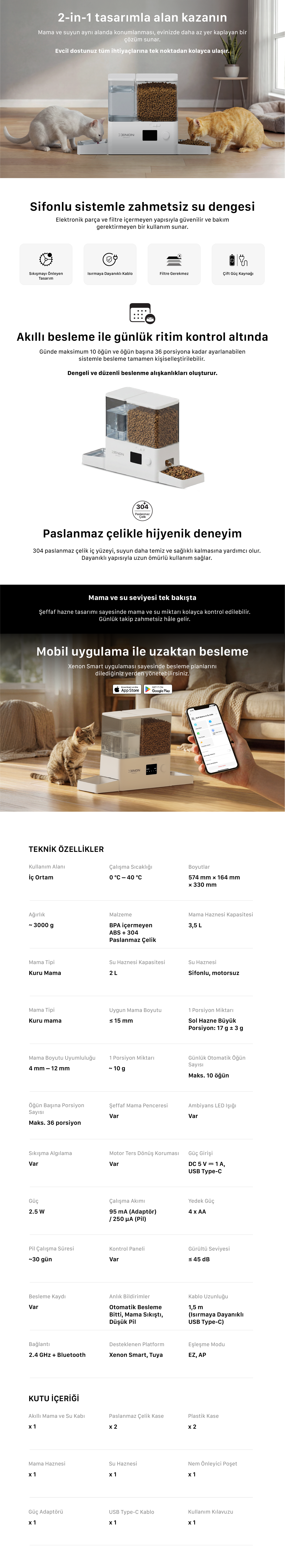 Xenon Smart Otomatik Mama ve Su Kabı | Akıllı 2 In 1 Fiyatı