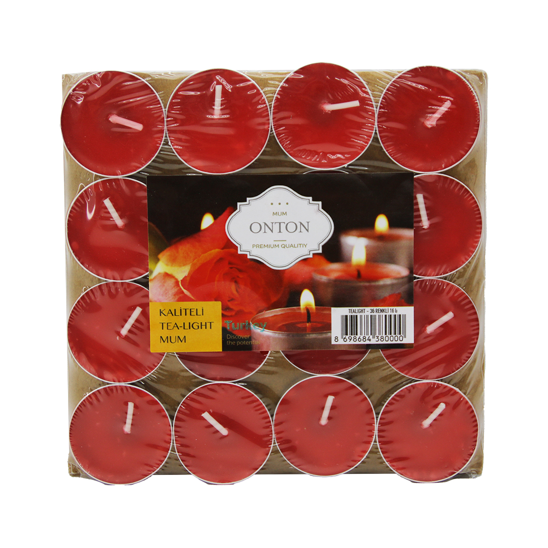 16 Parça Kırmızı Tea Light Yuvarlak Mum