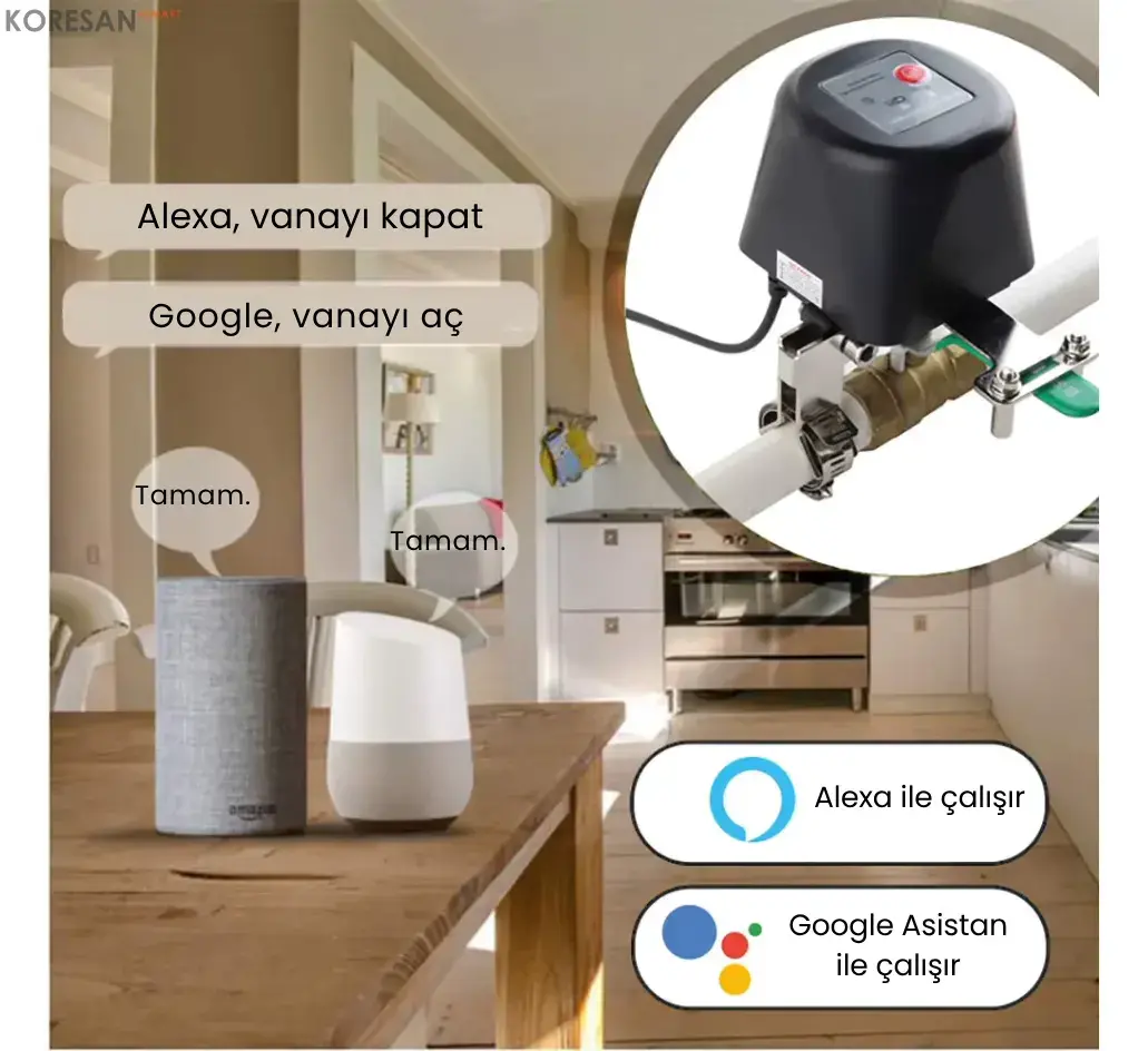 Alexa ve Google Assistant ile sesli kontrol - Tuya Akıllı Su Gaz Vanası