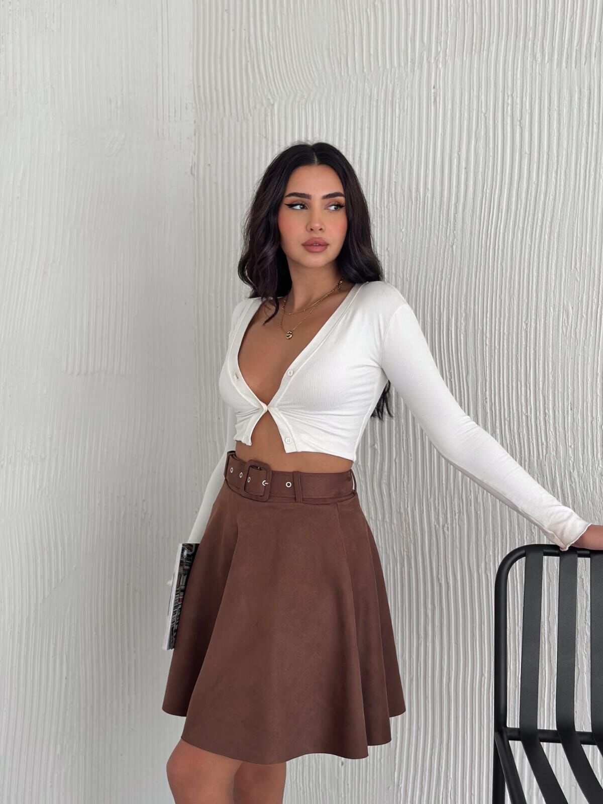 Kloş Süet Etek Kahve