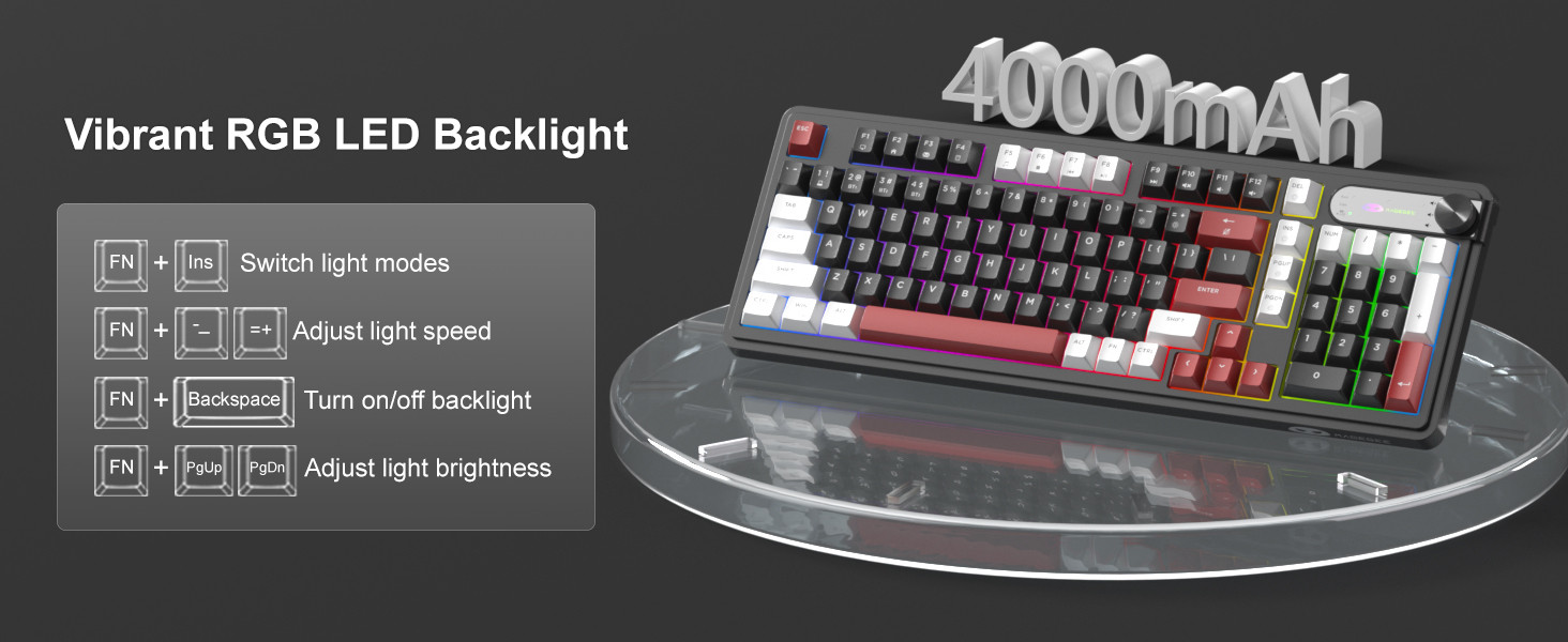 MageGee GK960 Tri-Mode RGB Membran Siyah-Bordo Gaming Klavye