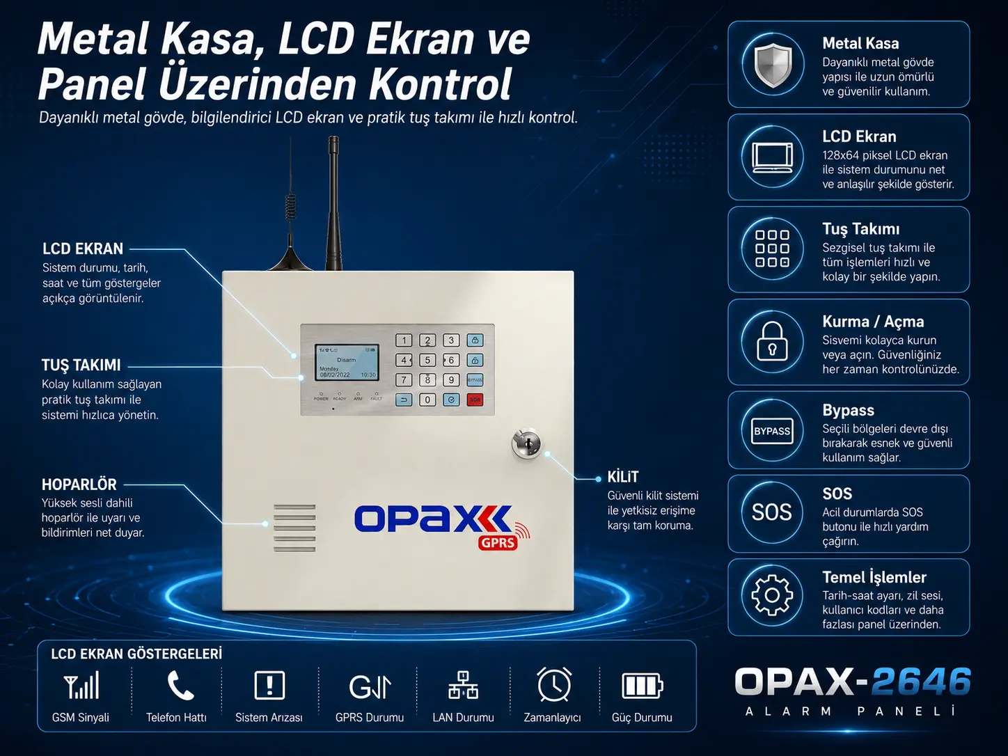 OPAX-2646 metal kasa LCD ekran ve panel üzeri tuş takımı görseli