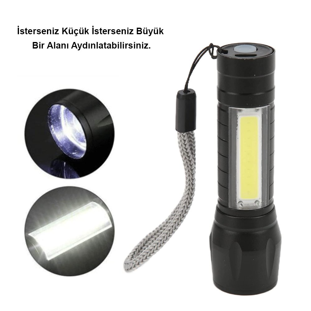 Powermaster PM-4525 Metal Flashlight Power Ledli Şarjlı El Feneri