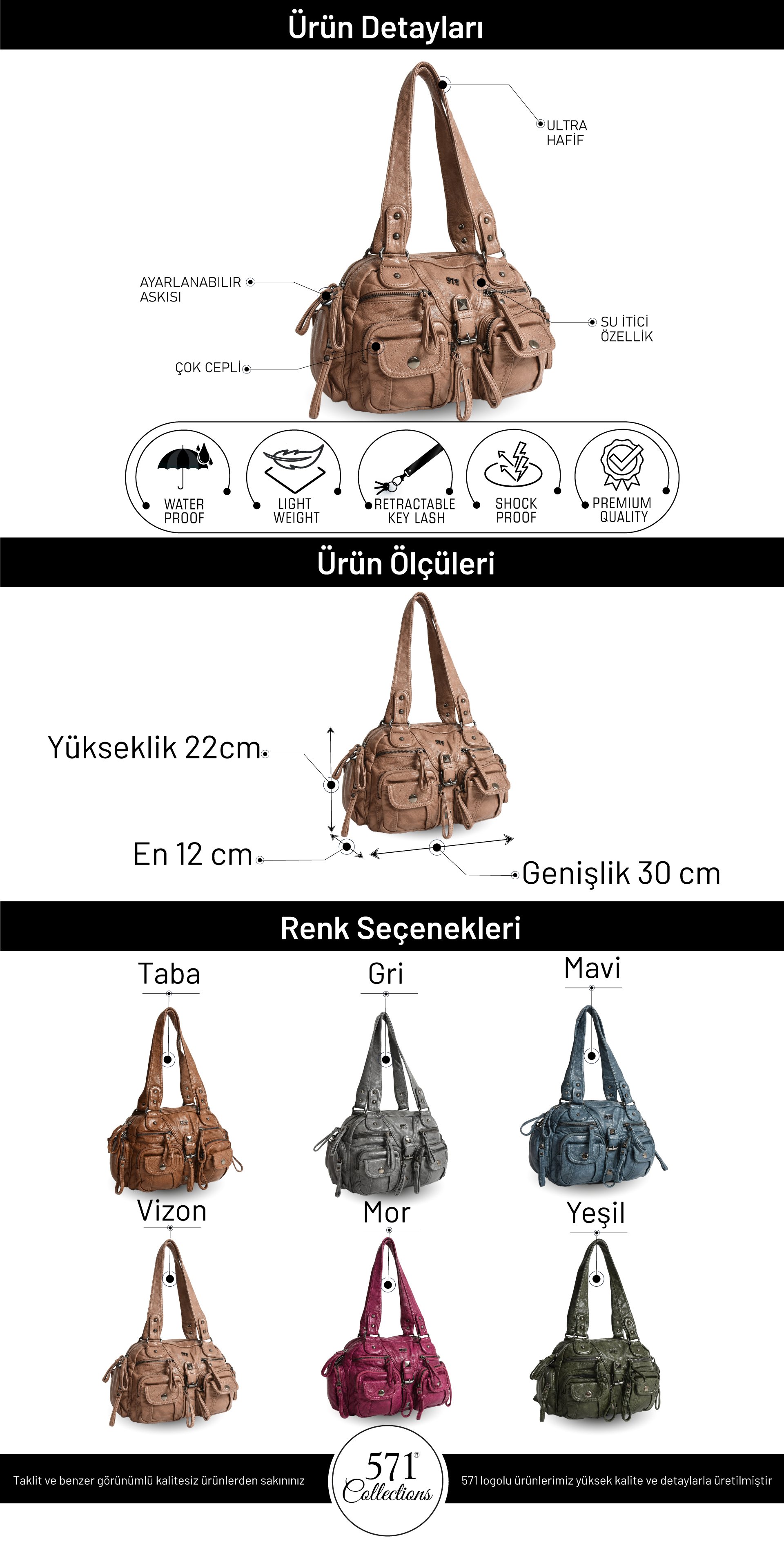 571 Collections Suni Deri Omuz Çantası Yeşil (Model: Fiyatı