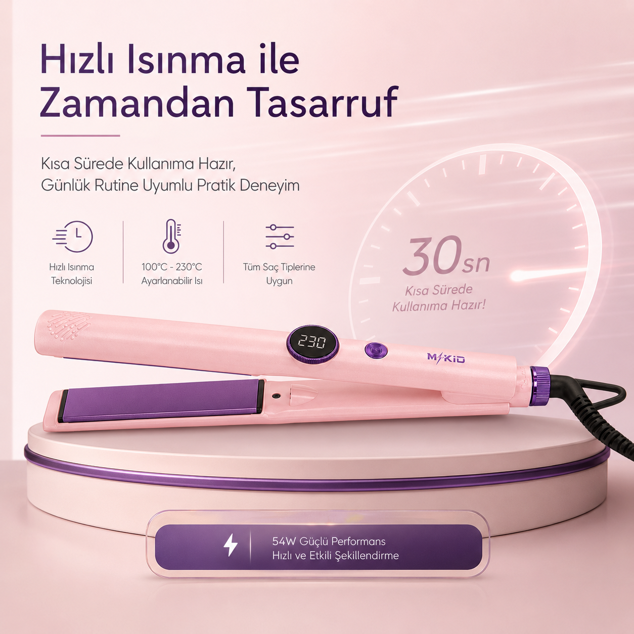 MKIO hızlı ısınan 54 watt dijital saç düzleştirici