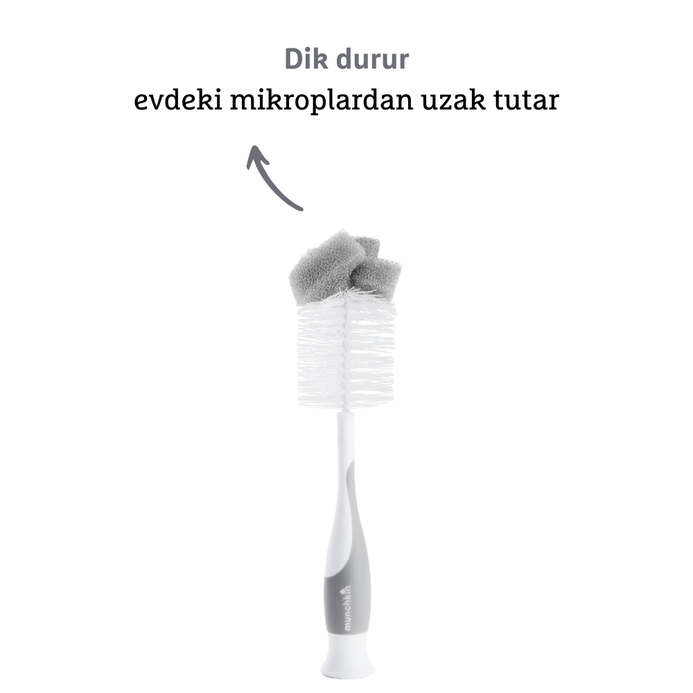 Munchkin Bristle Sünger Uçlu Biberon, Bardak ve Şişe Temizleme Fırçası | 1 Adet | Gri görsel