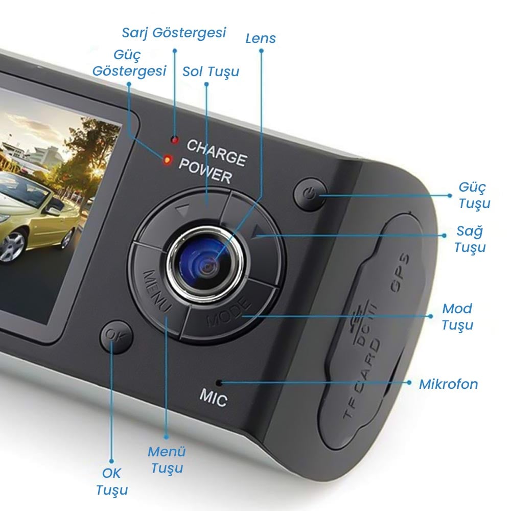 Powermaster R300 Gps'li Çift Kameralı Araç İçi Dvr Kamera Set