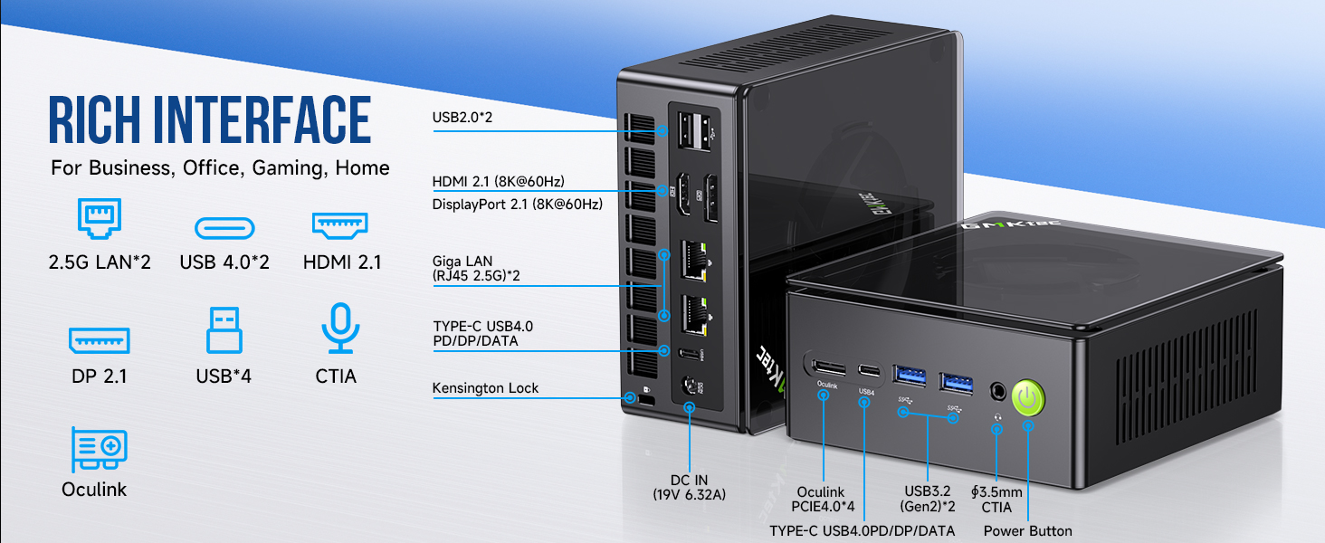 mini computers gaming pc interface intel i1226v 2.5g ethernet nic lan usb4 dual hdmi 2.1 dp oculink