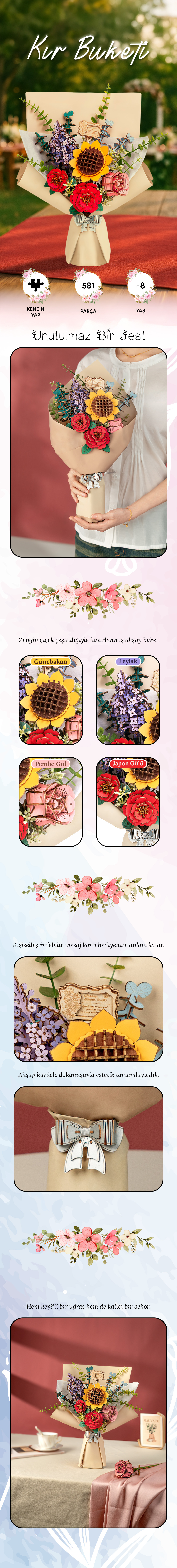 Novi Hobby Minyatür Çiçek Buketi | Ahşap Çiçek Buket Maketi | 3D Puzzle