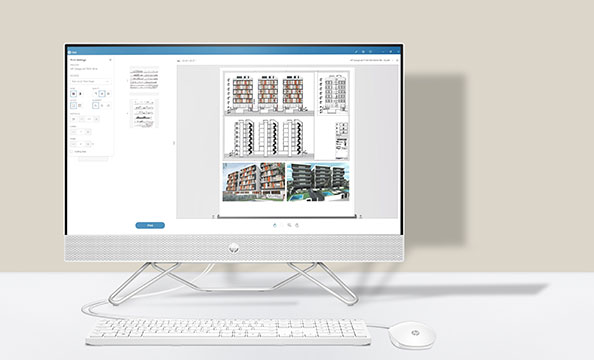 HP Click yazılımını gösteren bir bilgisayar monitörü
