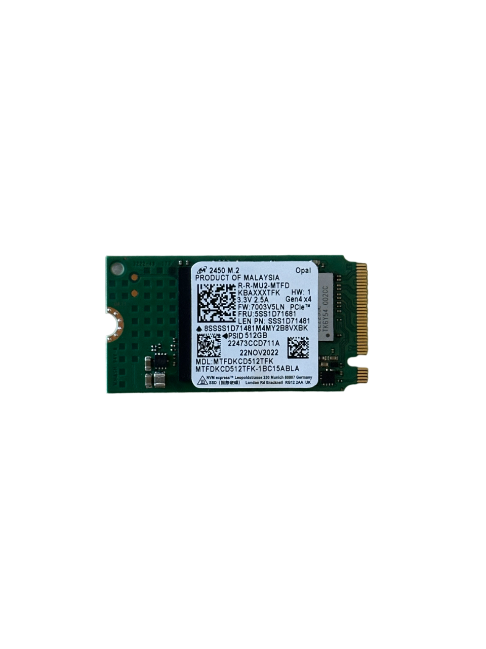 Micron 2450 M.2 2242 MTFDKCD512TFK 512GB PCIe Gen4x4 NVMe SSD